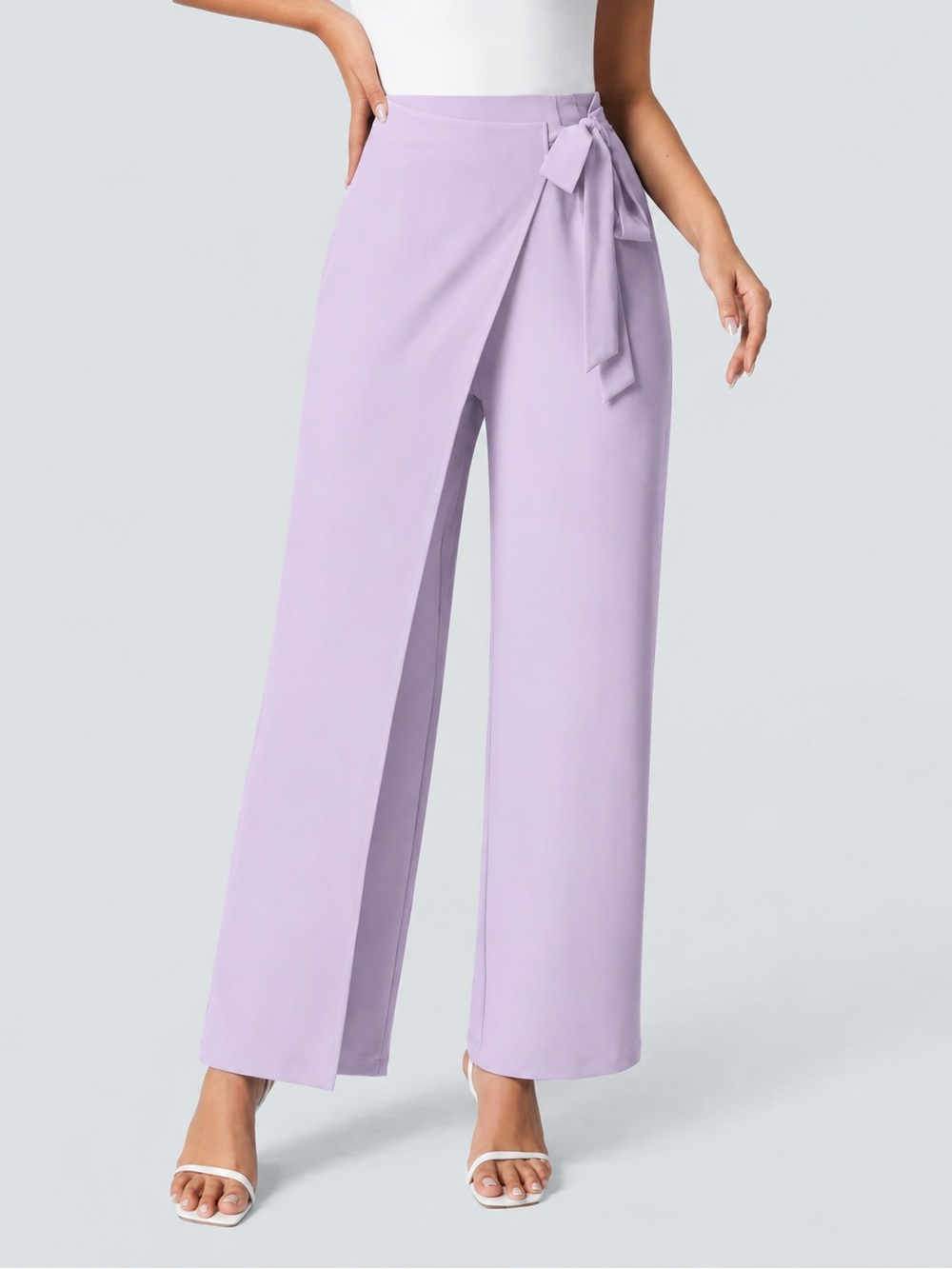 HALARA Lilac Wrap-Front Wide Leg Pants with Self-Tie